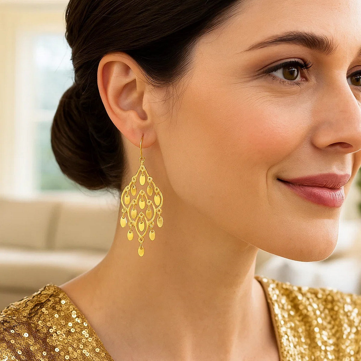 14K Yellow Gold Polished Chandelier Earring, view 4