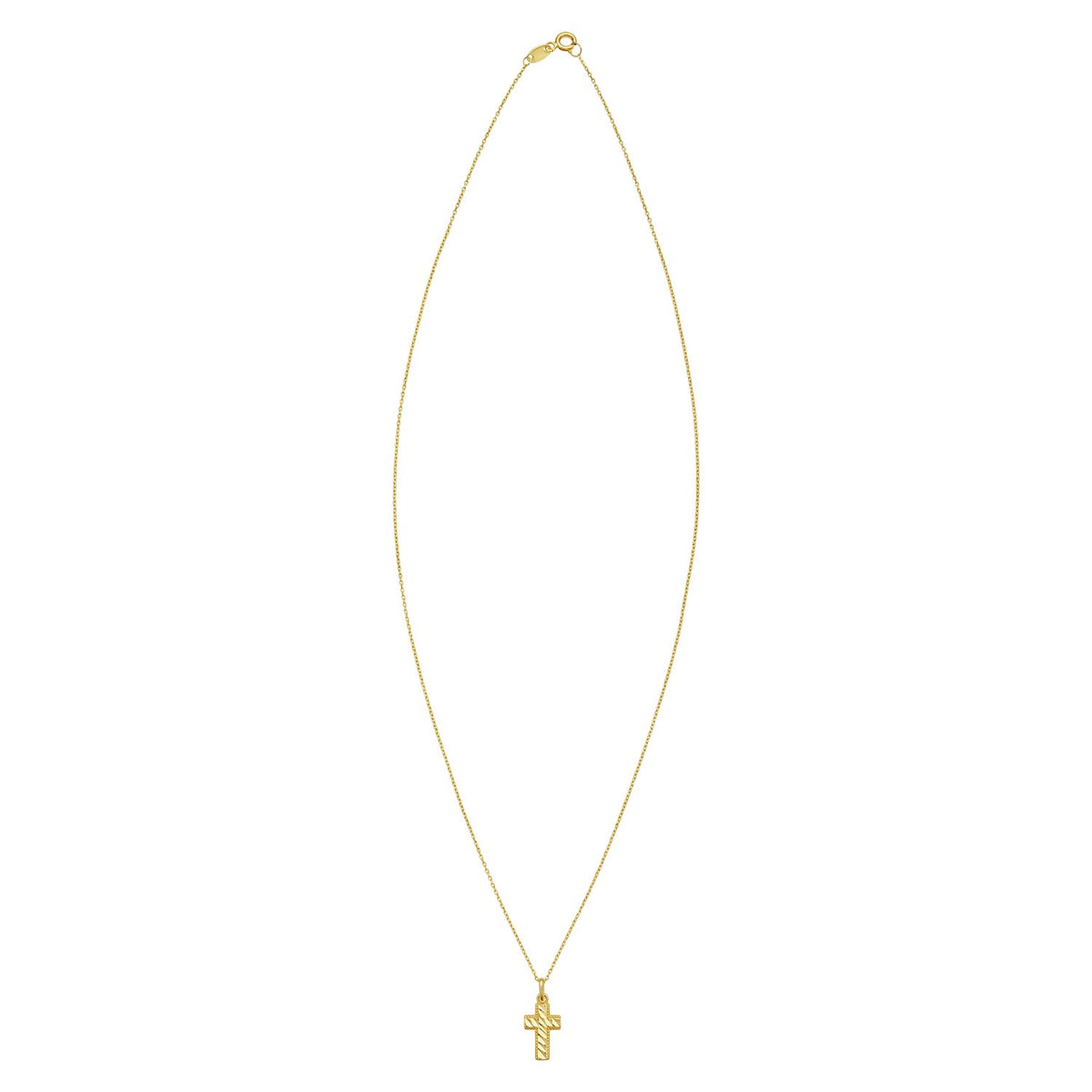 14K Yellow Gold Diamond Cut Cross Necklace, view 2