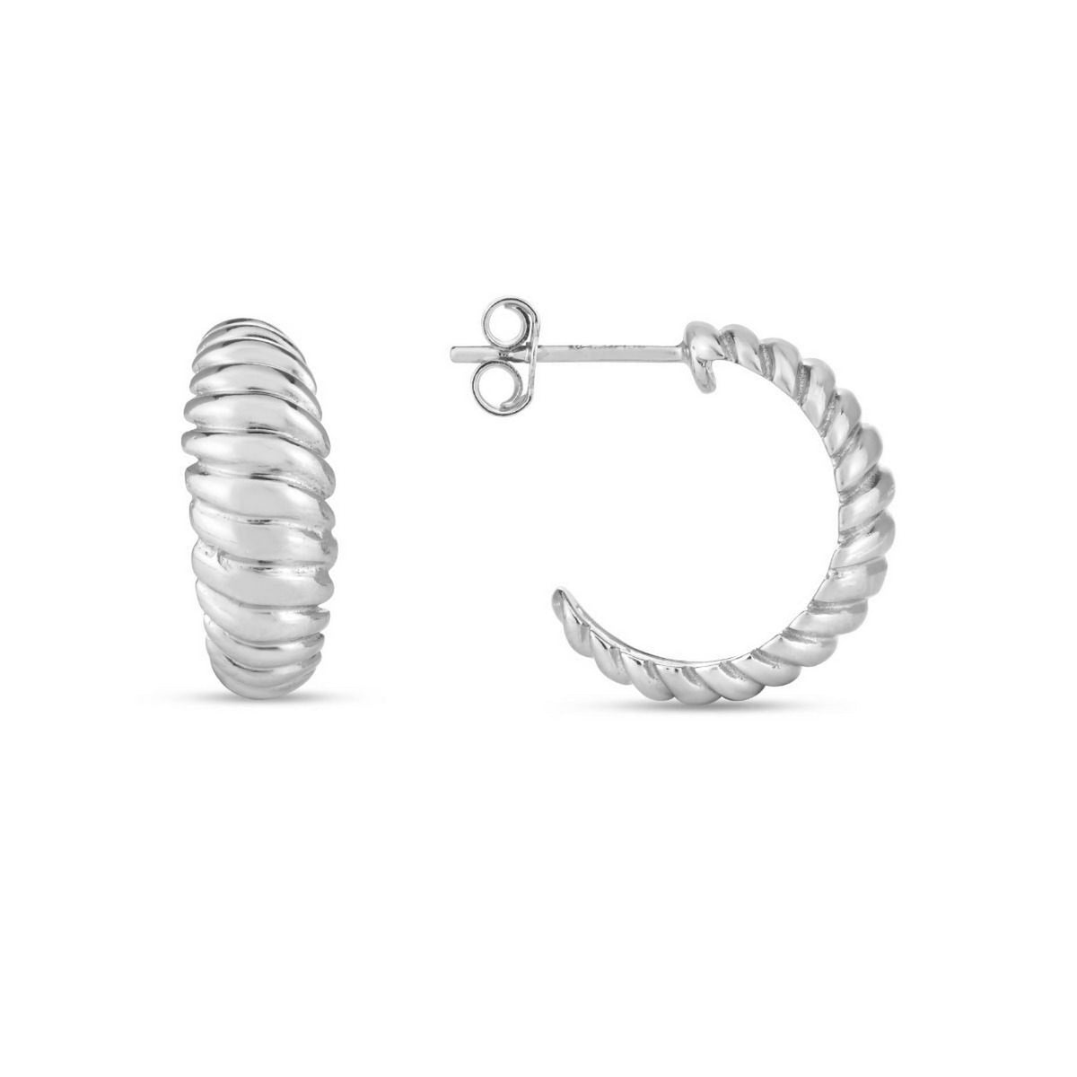 Sterling Silver Rhodium Plated Small Ribbed Twisted Hoop Earrings