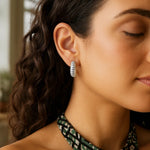 Sterling Silver Rhodium Plated Small Ribbed Twisted Hoop Earrings, view 3