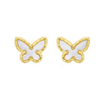 14K Yellow Gold Mother of Pearl Butterfly Stud Earrings, view 2