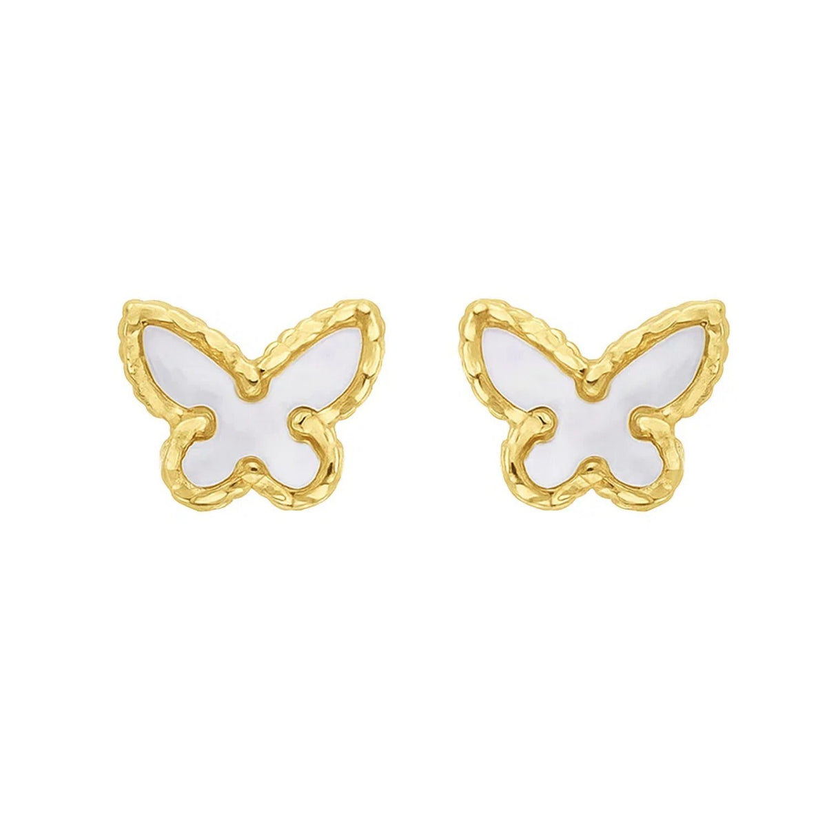 14K Yellow Gold Mother of Pearl Butterfly Stud Earrings, view 2