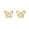 14K Yellow Gold Mother of Pearl Butterfly Stud Earrings, view 2