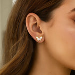 14K Yellow Gold Mother of Pearl Butterfly Stud Earrings, view 4