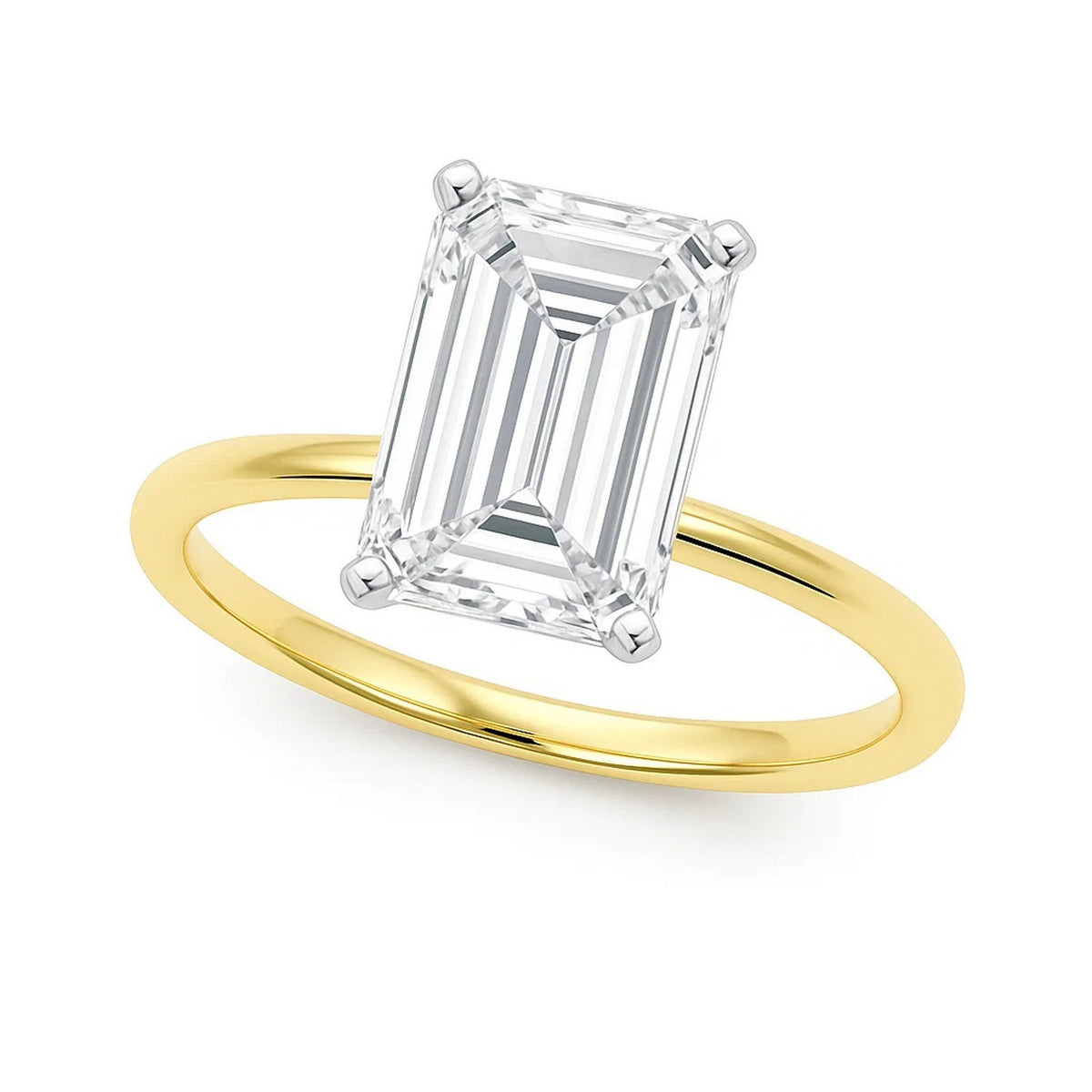 5 Carat Emerald Lab Grown IGI G/VS1 Diamond Solitaire Ring in 14K Yellow Gold