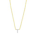 14K Yellow Gold Mini Diamond T Initial Pendant Necklace