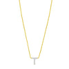 14K Yellow Gold Mini Diamond T Initial Pendant Necklace
