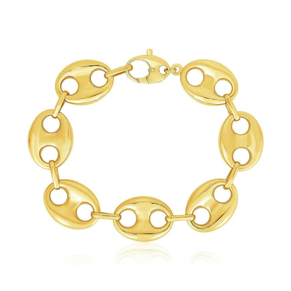 14K Yellow Gold High Polish Lite Puffed Mariner Link Bracelet (16.00 mm), view 2