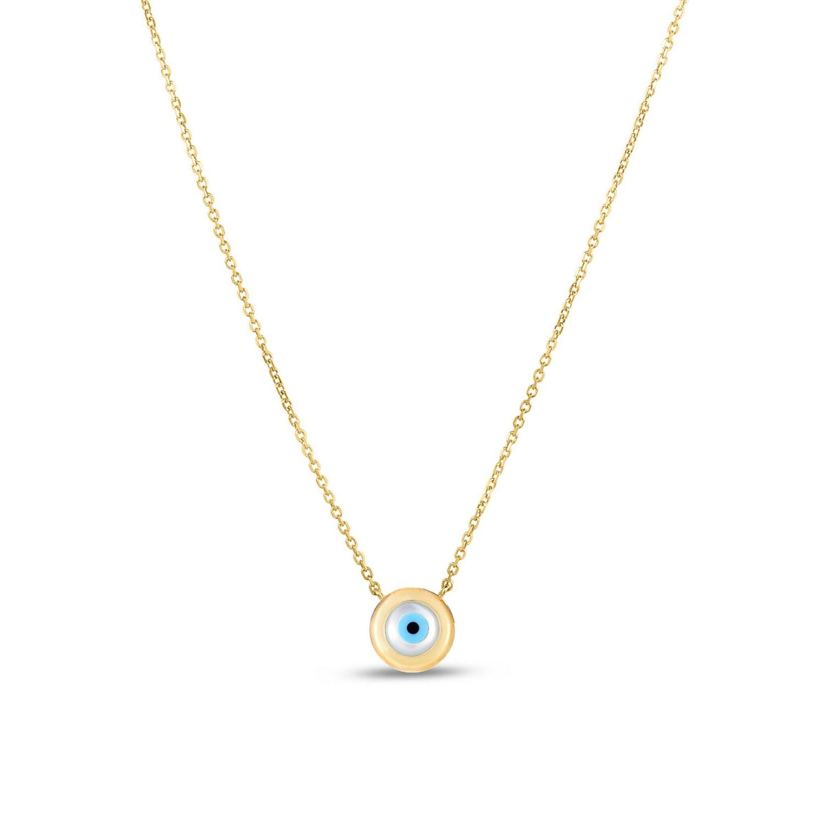 14K Yellow Gold MOP Evil Eye Necklace, view 3
