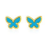 14K Yellow Gold Primavera Turquoise Butterfly Stud Earrings, view 2