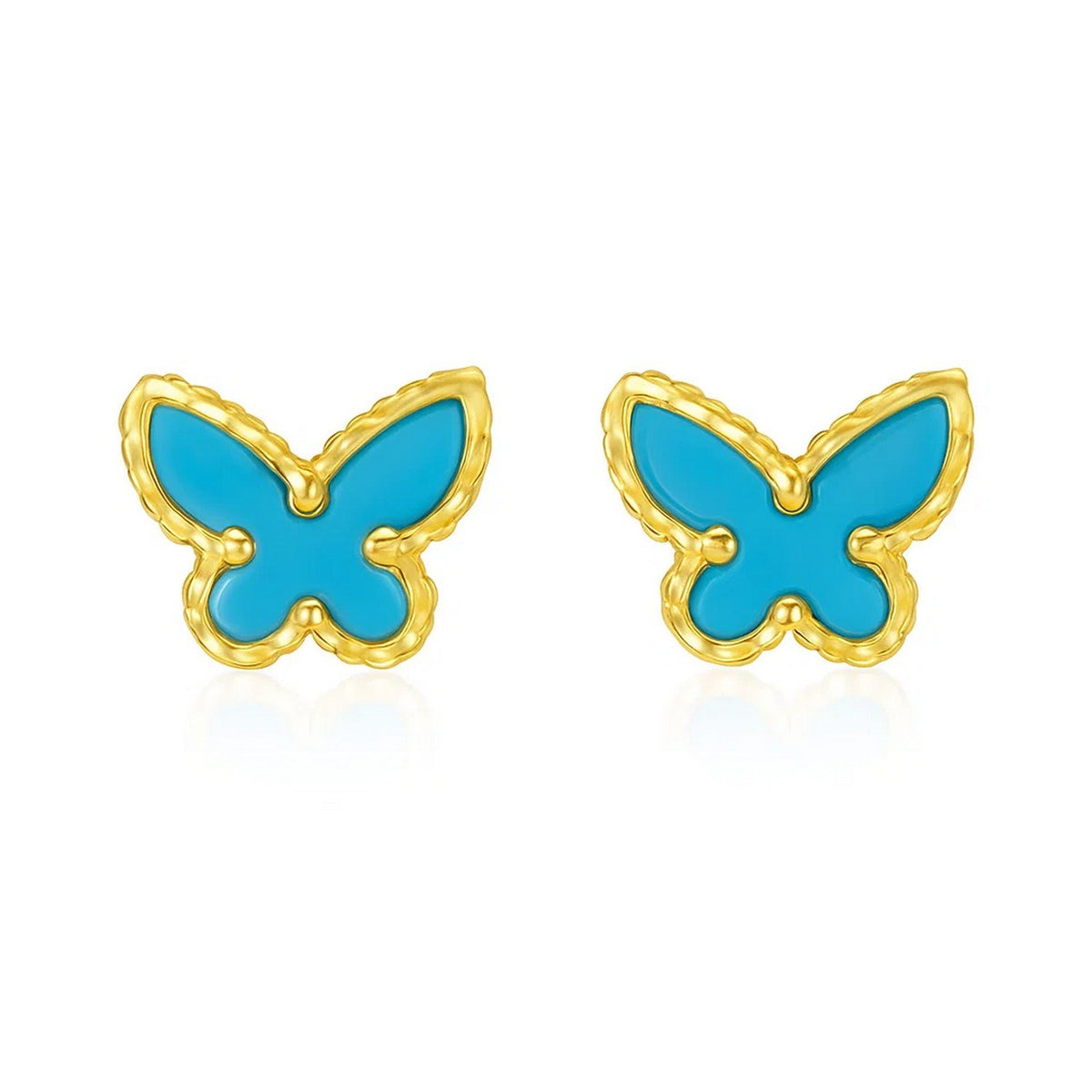 14K Yellow Gold Primavera Turquoise Butterfly Stud Earrings, view 2