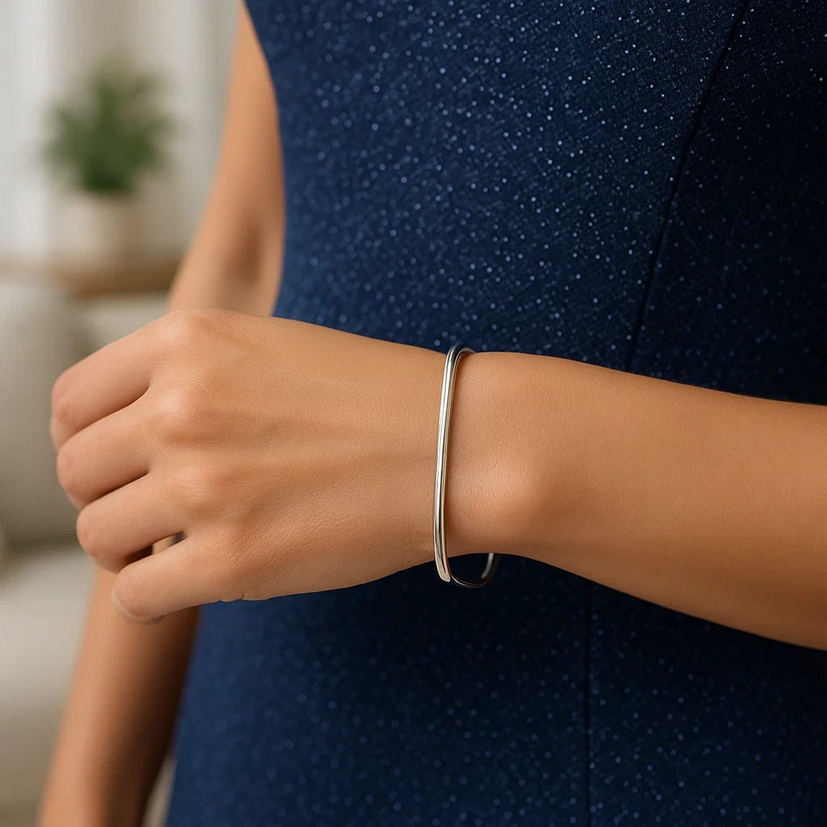 Sterling Silver Rhodium Plated Square Slip On Bangle (3.00 mm), view 7