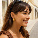 Sterling Silver Yellow Gold Plated Puffed Teardrop Earrings, view 4