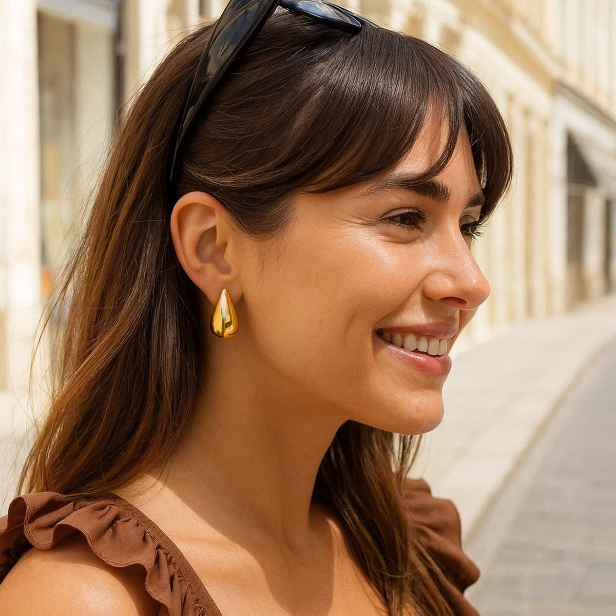 Sterling Silver Yellow Gold Plated Puffed Teardrop Earrings, view 4