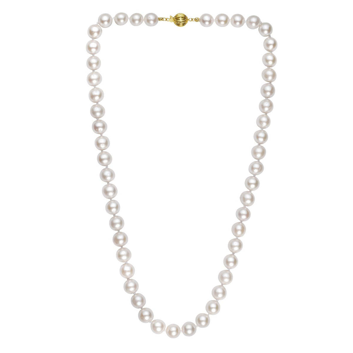 Pearl Necklace with Ball Clasp in 14K Yellow Gold, view 2