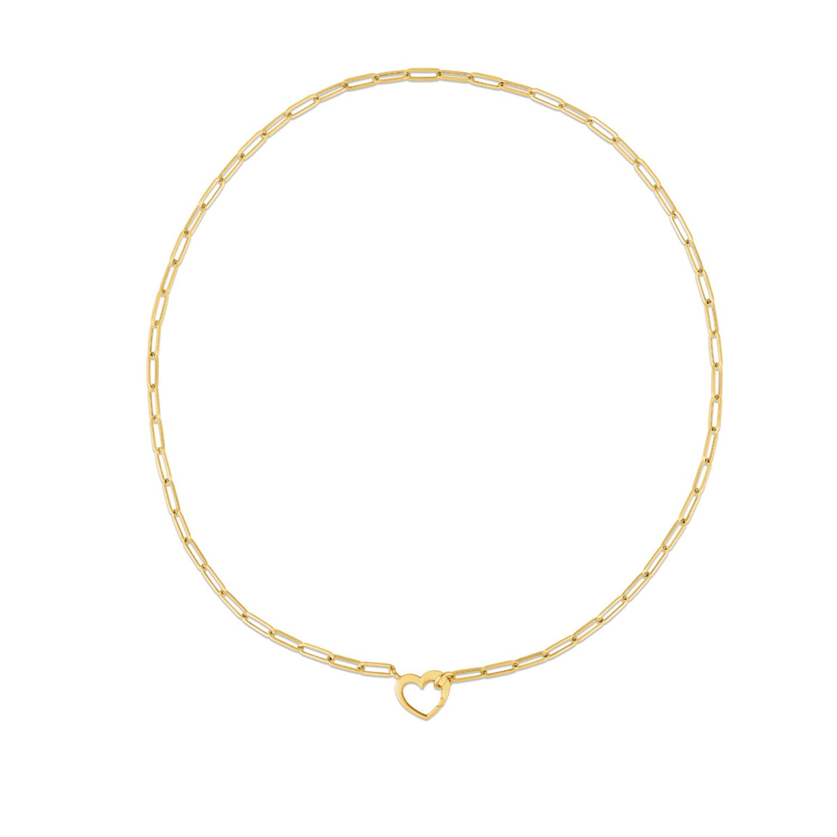14K Yellow Gold Heart Element Paperclip Necklace, view 2