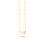 14K Yellow Gold Heart Element Paperclip Necklace, view 3