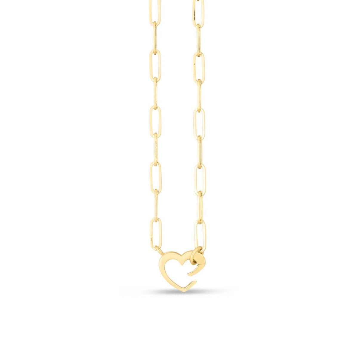 14K Yellow Gold Heart Element Paperclip Necklace, view 3