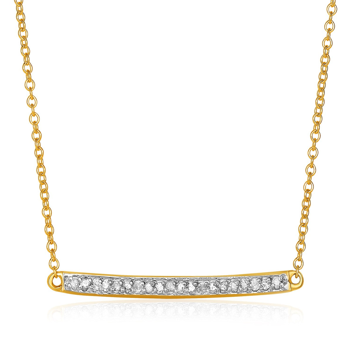 14K Yellow Gold Necklace with Gold and Diamond Bar (1/10 cttw)