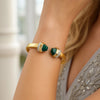 14K Yellow Gold Green Pyramid Art Deco Cuff Bangle (10.70 mm), view 4