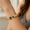 14K Yellow Gold Green Pyramid Art Deco Cuff Bangle (10.70 mm), view 5