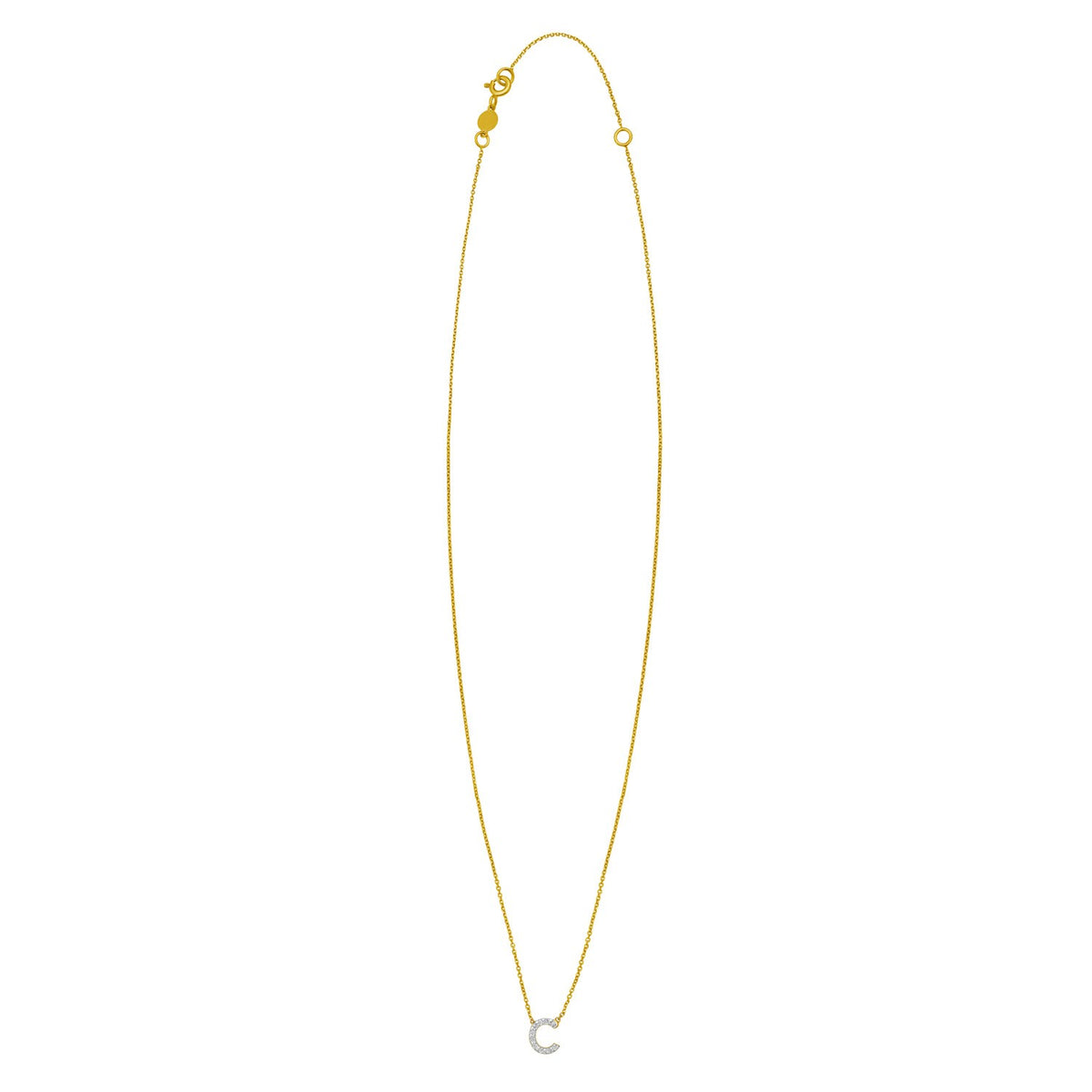 14K Yellow Gold Mini Diamond C Initial Pendant Necklace, view 2