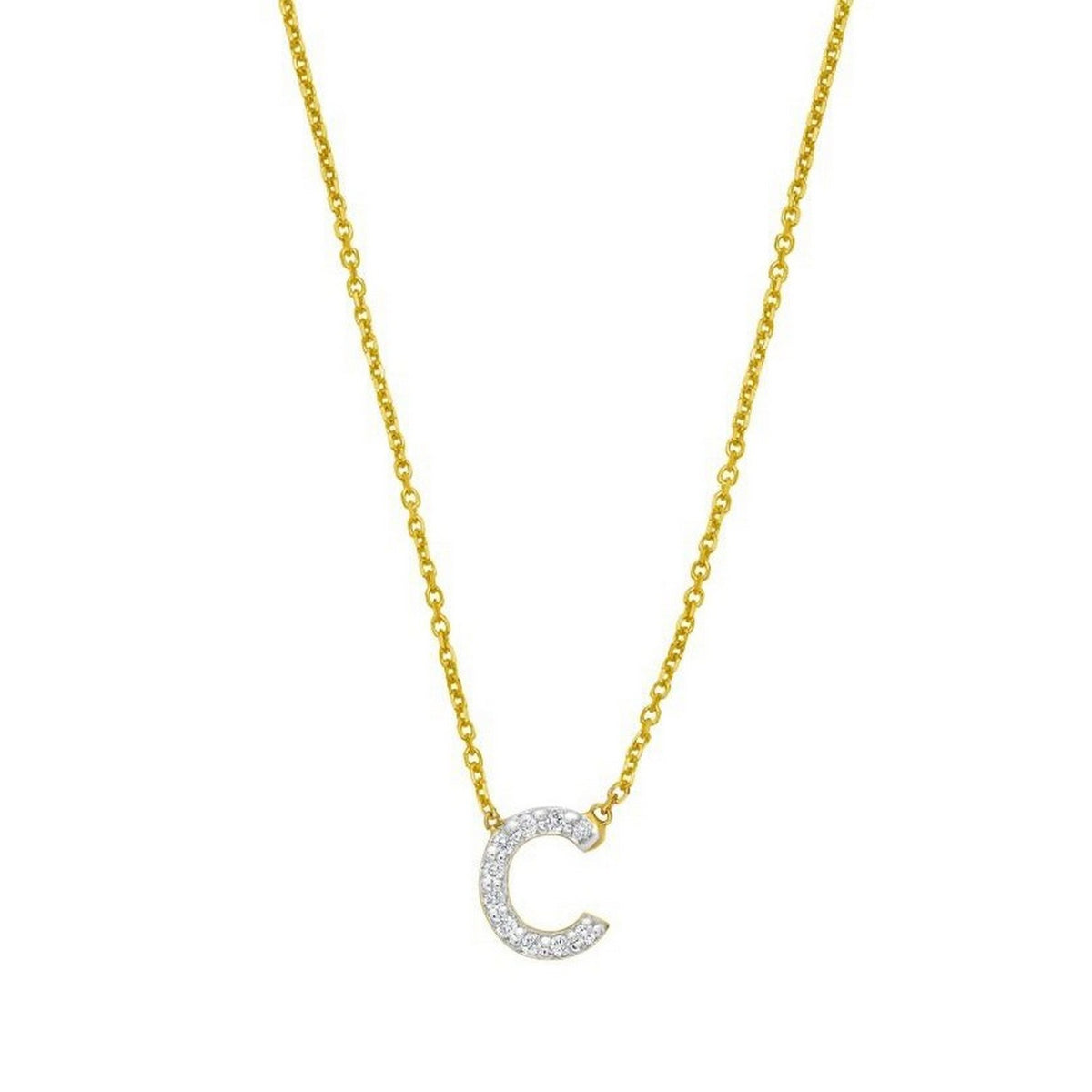 14K Yellow Gold Mini Diamond C Initial Pendant Necklace, view 3