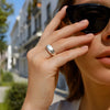 Sterling Silver Rhodium Plated Sculpted Domed Ring, view 3