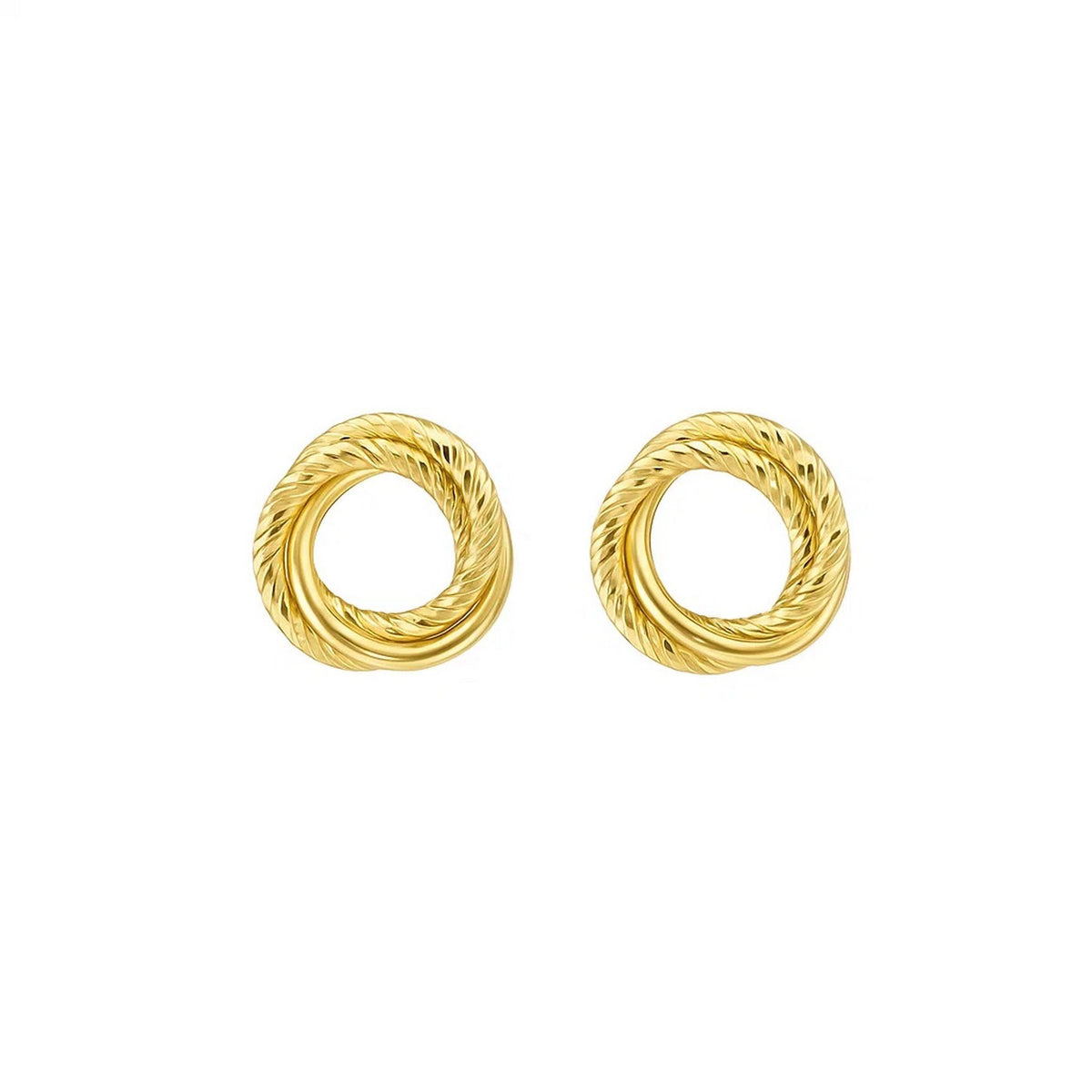 14K Yellow Gold Diamond Cut Interlocking Trinity Stud Earrings (11.30 mm), view 2