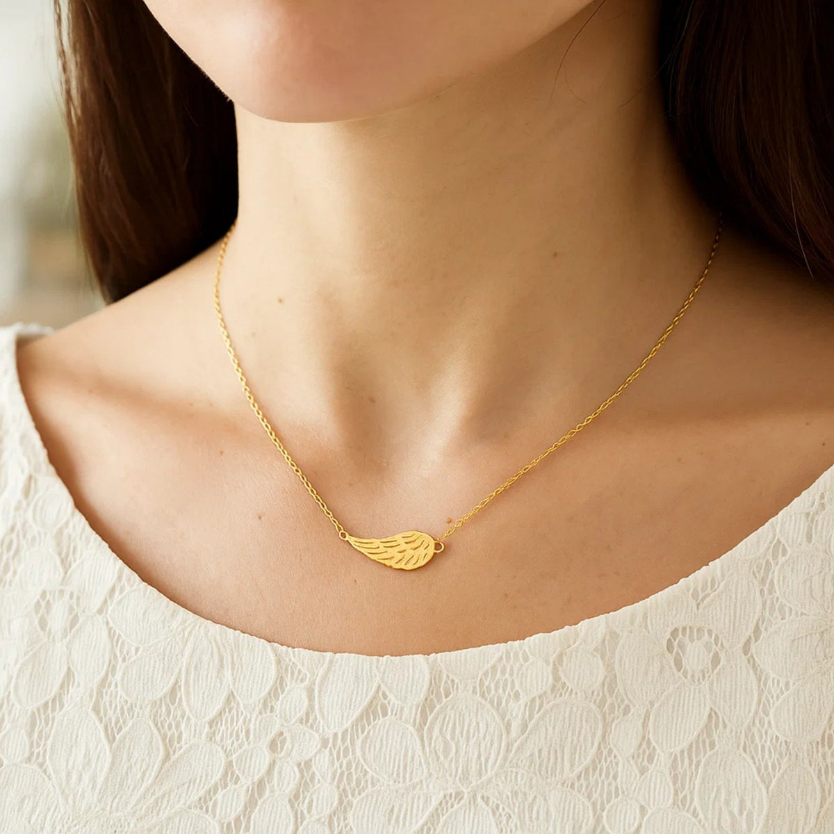 14K Yellow Gold Angel Wing Necklace, view 3