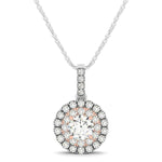Round Shape Halo Diamond Pendant in 14K White and Rose Gold (1/2 cttw)