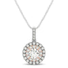 Round Shape Halo Diamond Pendant in 14k White and Rose Gold (1/2 cttw)