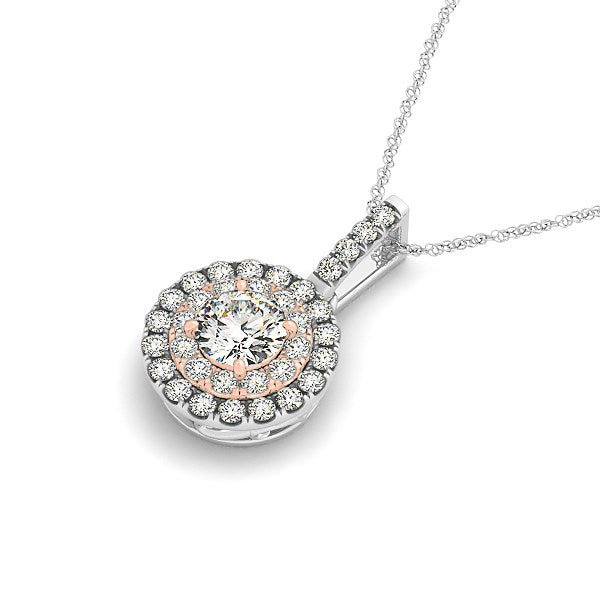 Round Shape Halo Diamond Pendant in 14K White and Rose Gold (1/2 cttw), view 2