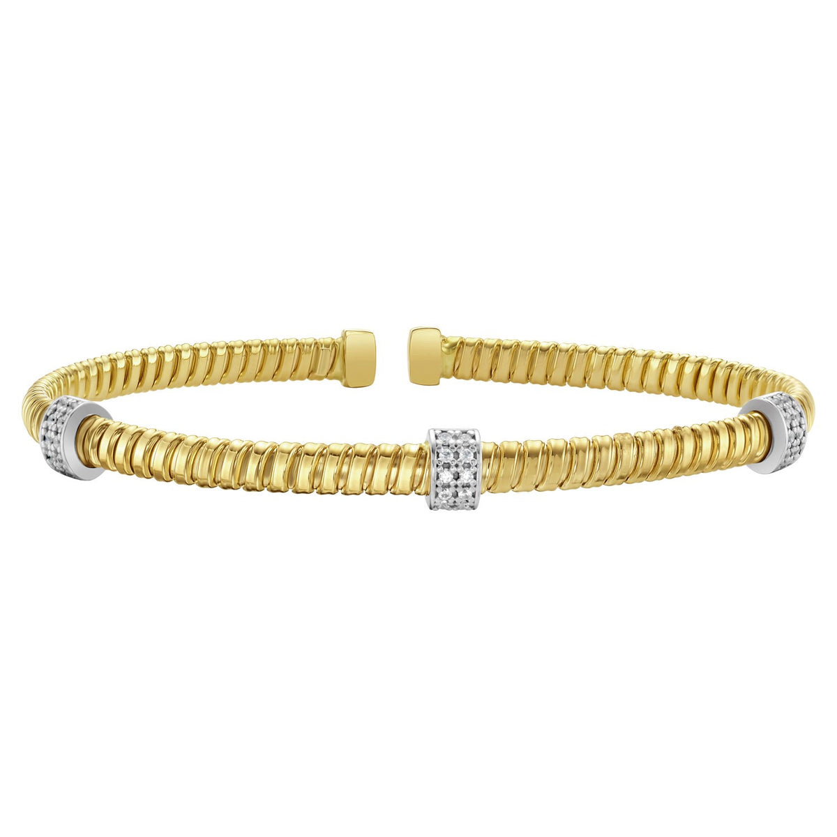 14K Yellow Gold Diamond Triple Station Tubogas Cuff, view 2