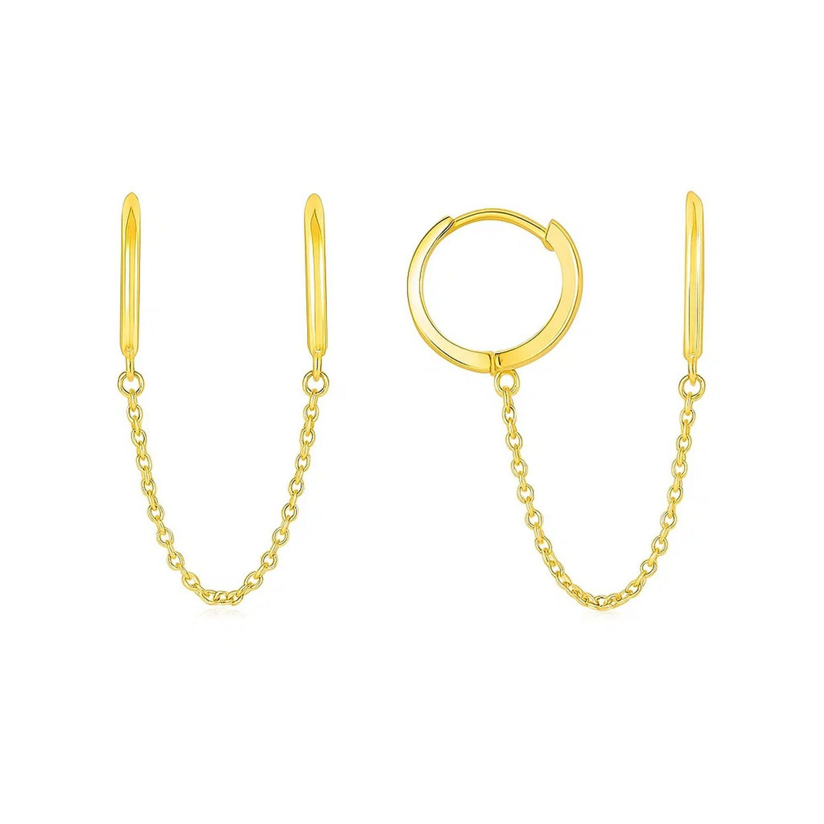 14K Yellow Gold Two Hole Huggie Style Hoop Earrings