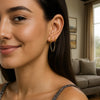14K Yellow Gold Two Hole Huggie Style Hoop Earrings, view 2