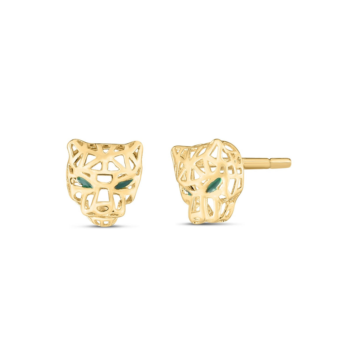 14K Yellow Gold Panther Head Stud Earrings