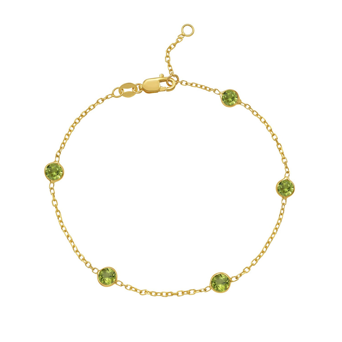 14K Yellow Gold Peridot Station Bracelet, view 2