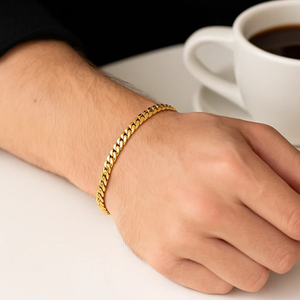 10K Yellow Gold Miami Cuban Semi Solid Bracelet (4.50 mm), view 5