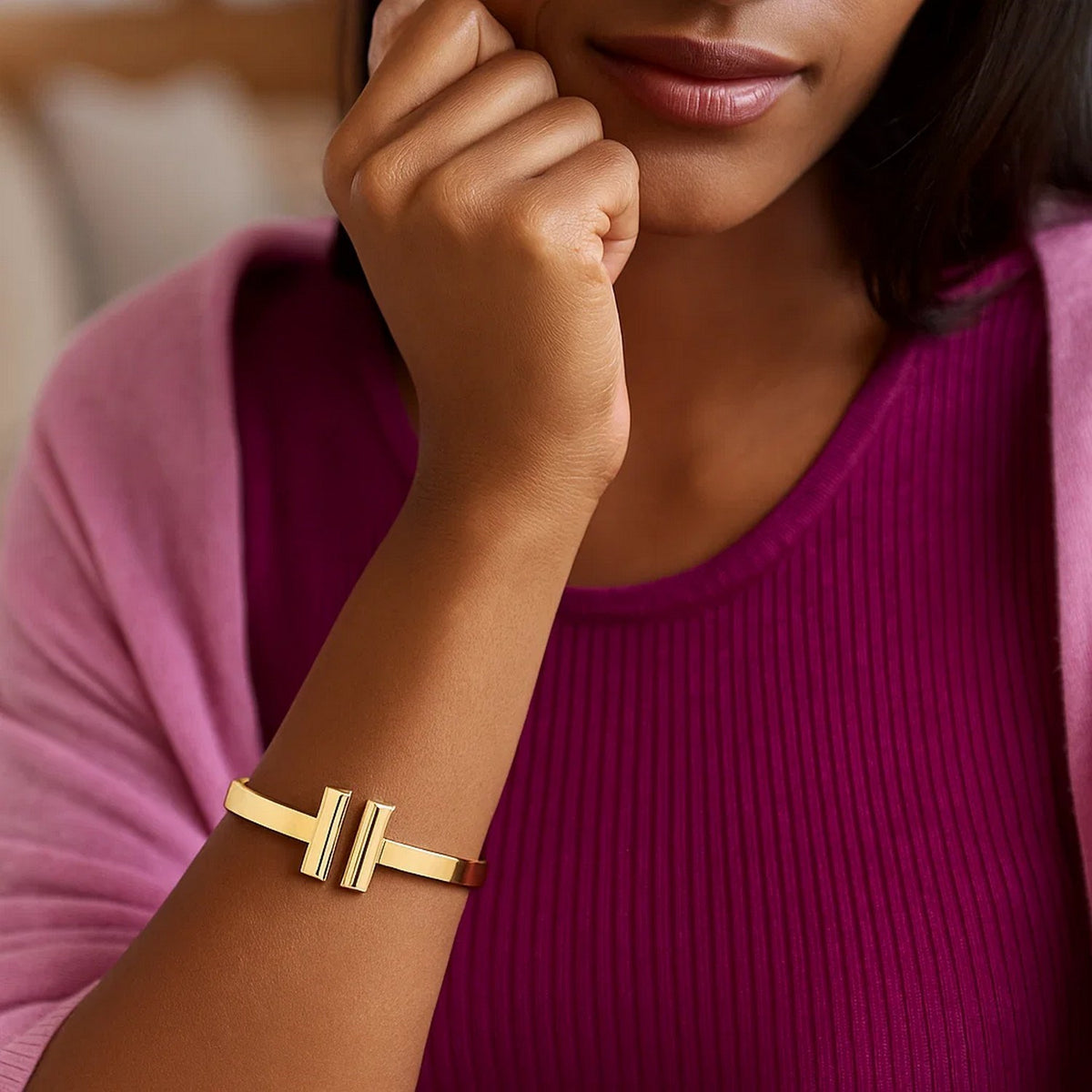 14K Yellow Gold High Polish Bar Cuff Bangle (6.00 mm), view 4