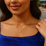 14K Yellow Gold Mini Diamond F Initial Pendant Necklace, view 4