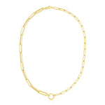 14K Yellow Gold High Polish Elongated Paperclip Chain Circle Necklace