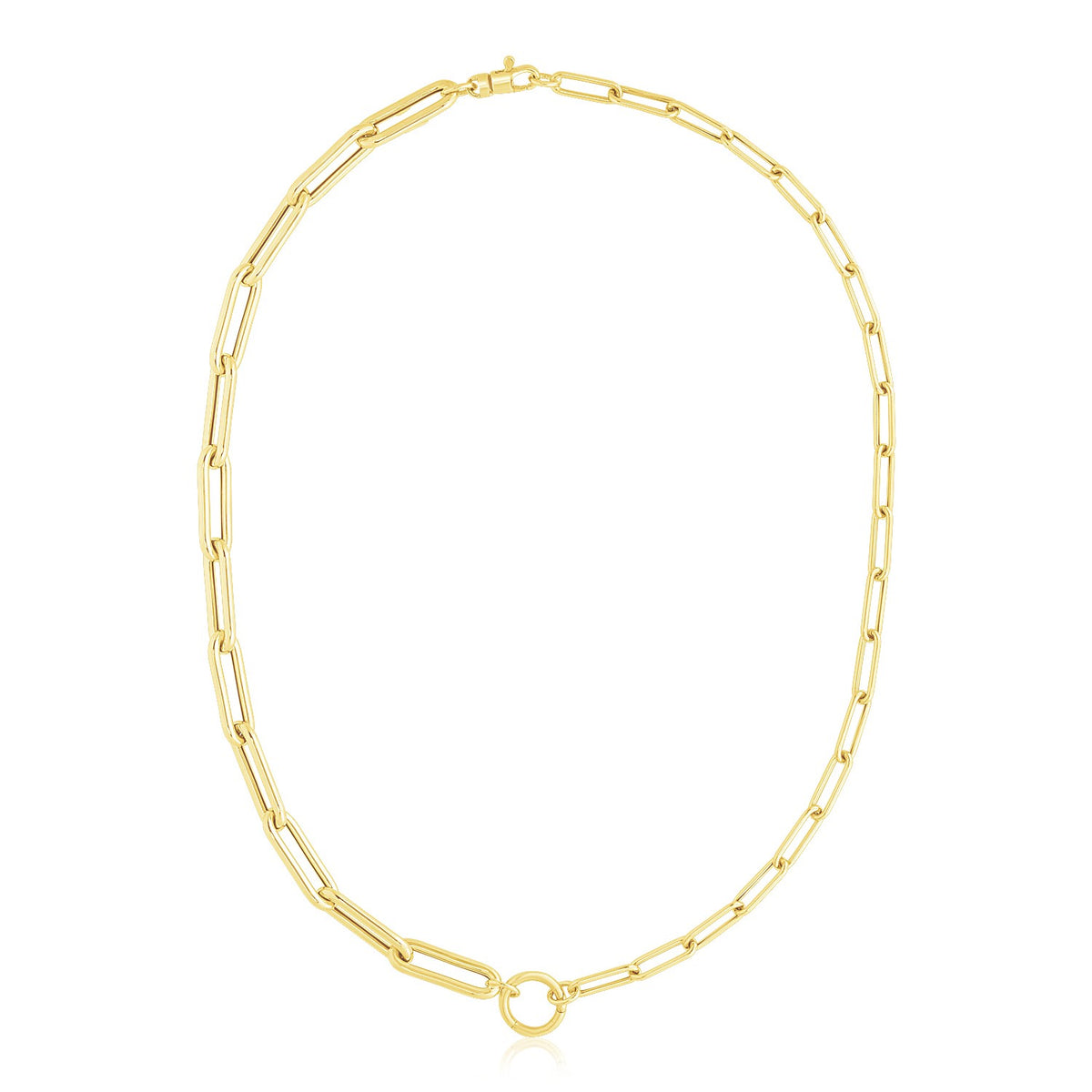 14K Yellow Gold High Polish Elongated Paperclip Chain Circle Necklace