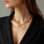 14K Yellow Gold High Polish Elongated Paperclip Chain Circle Necklace, view 4