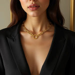 14K Yellow Gold High Polish Elongated Paperclip Chain Circle Necklace, view 3