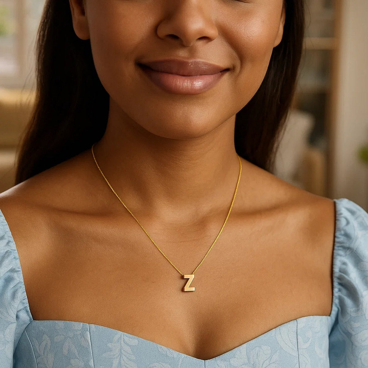 14K Yellow Gold Yours Truly Block Letter Initial Z Necklace, view 3
