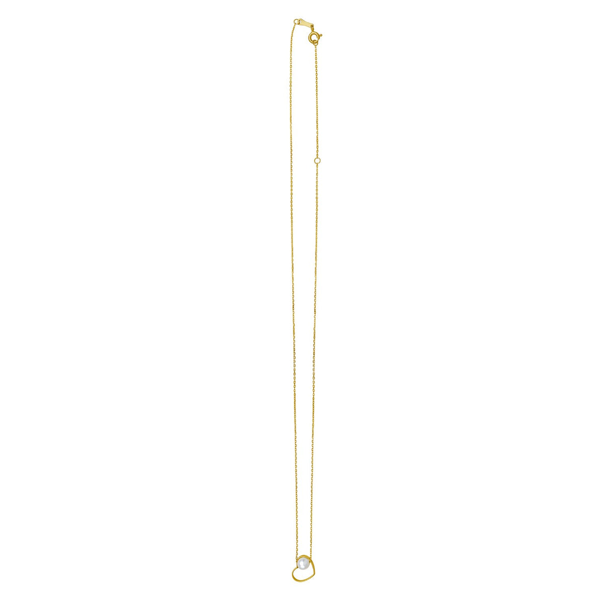 Open Heart and Pearl Necklace in 14K Yellow Gold, view 2