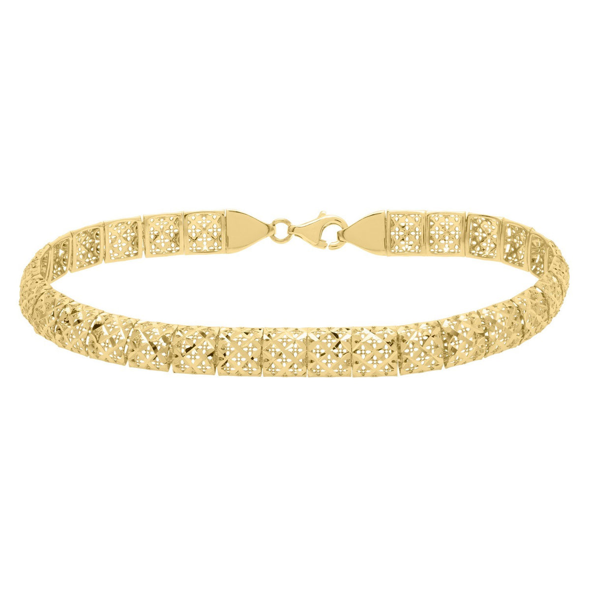 10K Yellow Gold Diamond Cut Square Link Bracelet, view 3