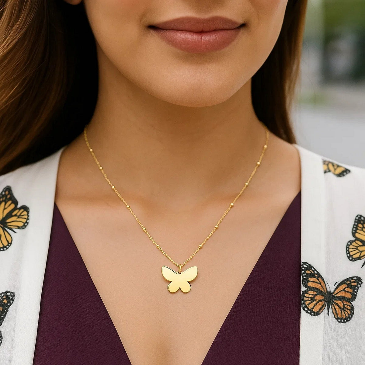 14K Yellow Gold Papillon Butterfly Necklace, view 5