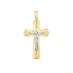 14K Two Tone Gold High Polish Diamond Cut Cross Pendant